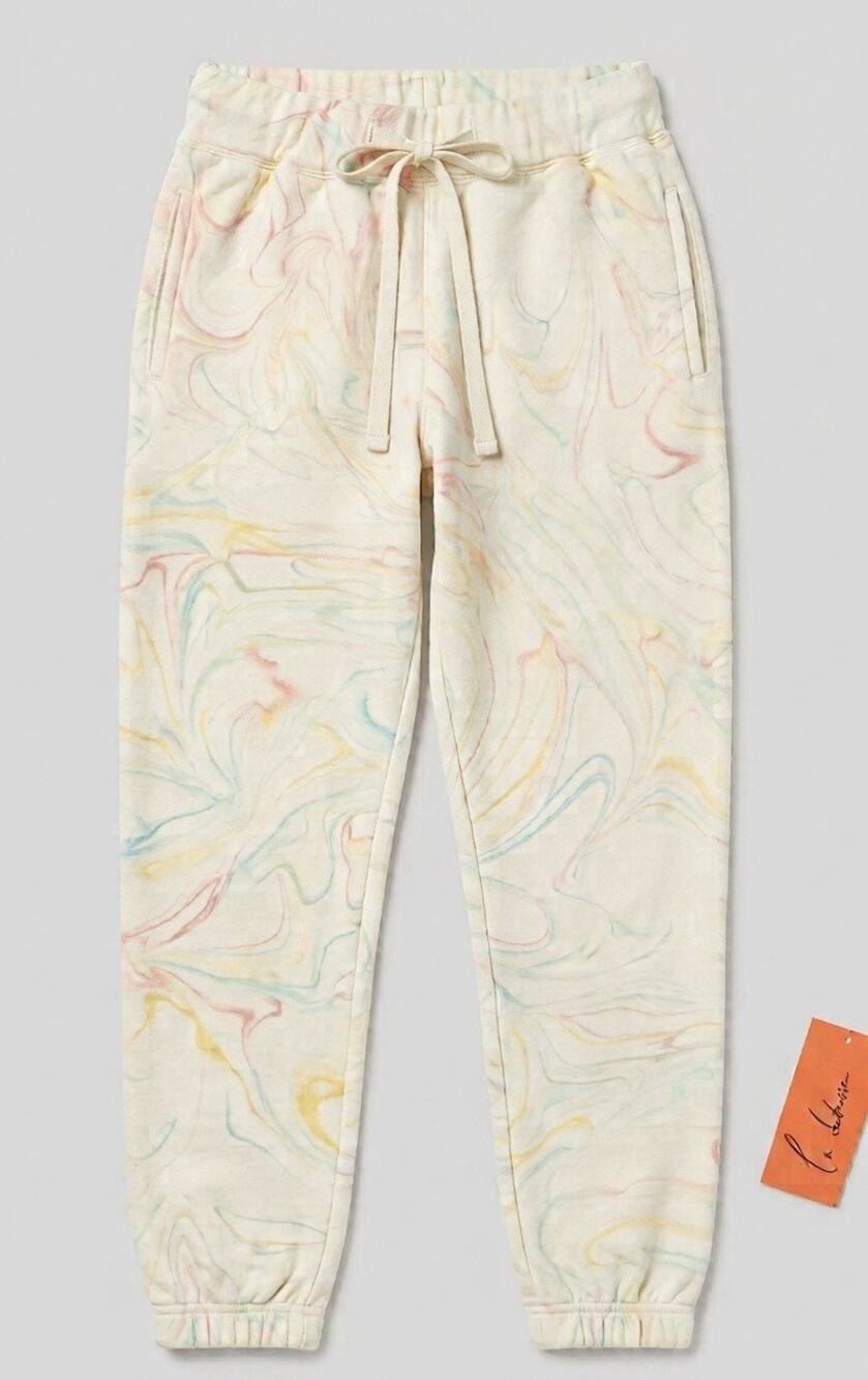 La Detresse Jasper Marble Sweatpants Cream Pastel Tie Dye Joggers Made USA - JB3